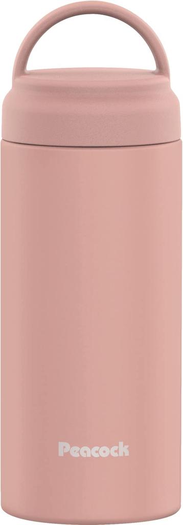 Peacock Stainless Steel Water Bottle, Screw-On Mug with Handle, Insulated for Hot or Cold Drinks, 350ml, Dusty Pink, AKZ-35 PD