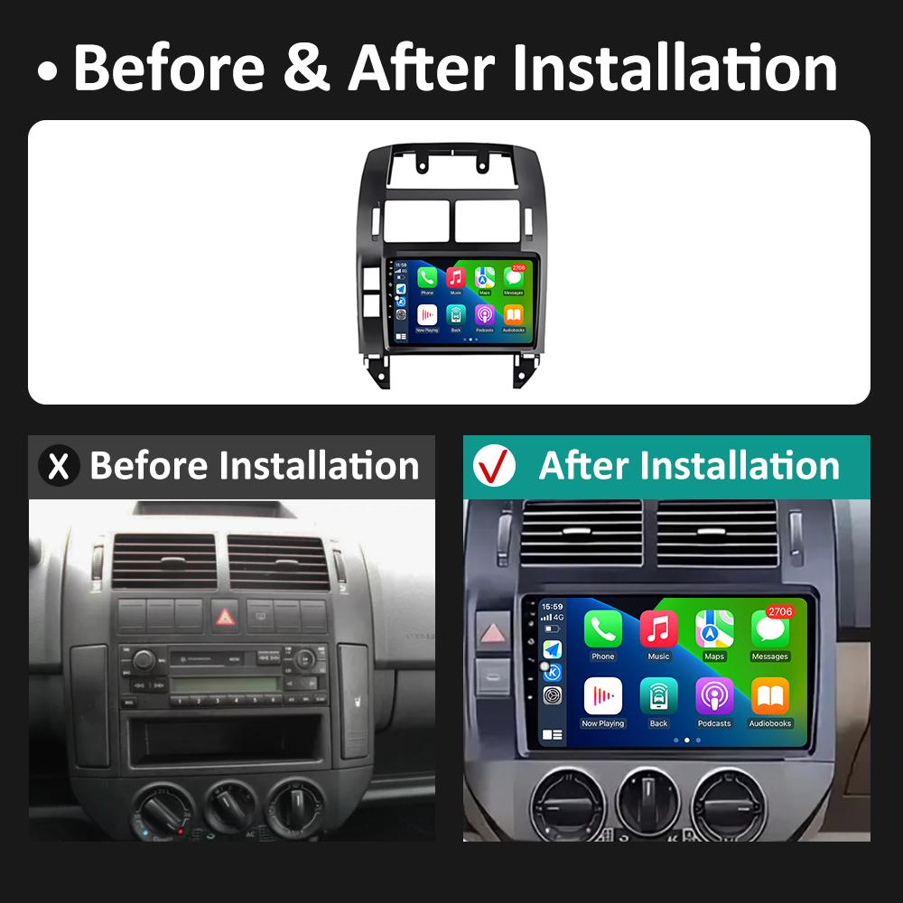 Android 14 Wireless Carplay For Volkswagen VW Polo MK4 6Q 9N 9N3 2004 2005 - 2009 GPS Navigation DSP Stereo Autoradio Head Unit