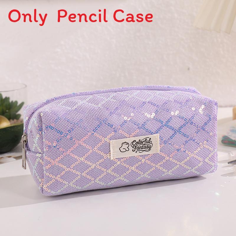 Canvas Pencil Case Large Capacity For Student Organizers With Sparkling Diamond Pattern Design