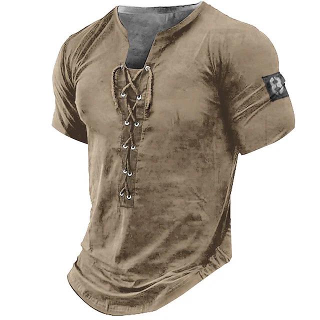 

2026 Men s 3D Graphic Henley T-shirt - Casual Sports Short Sleeve L