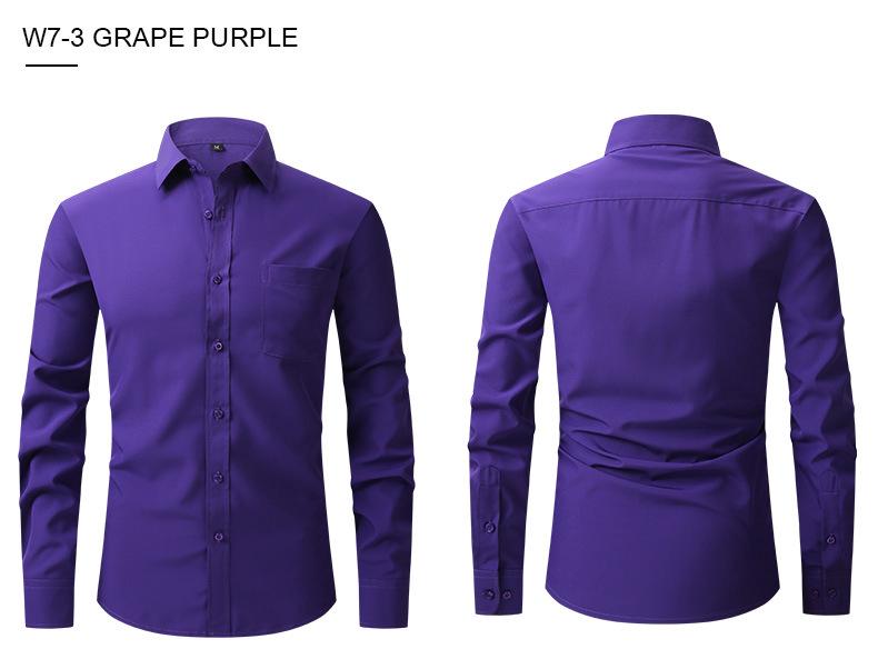 Men's High-End Long-Sleeve Stretch Dress Shirt - European & American Sizes, Solid Color Business Casual Top