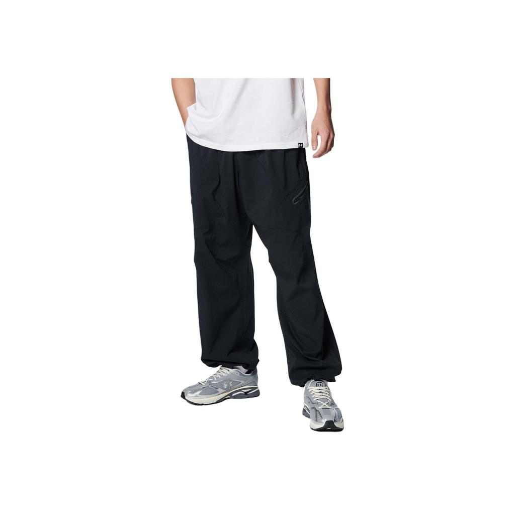 Under Armour Solid Color Low-Rise Elastic Loose Straight Cargo Pants Men Bottoms Black 1383782-001