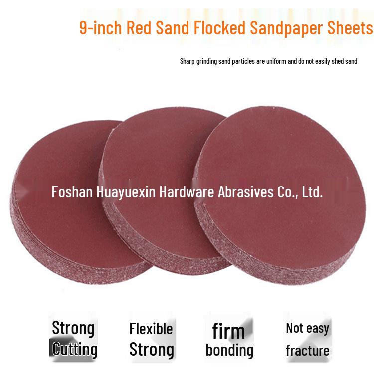 9" Self-Adhesive Flocked Round Sandpaper for Woodworking, Putty, and Polishing