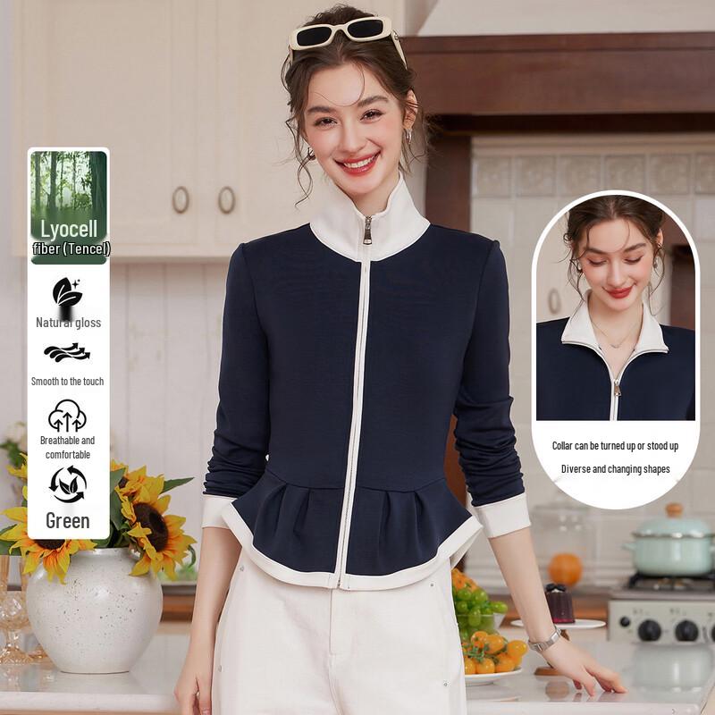 

Women s Color-Block Stand Collar Jacket L