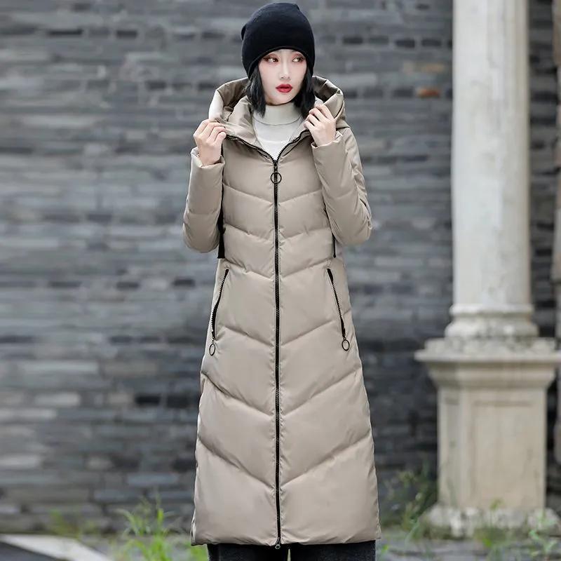 Women's Winter Hooded Medium-length Cold Jacket Solid Color Slim Daily Jacket