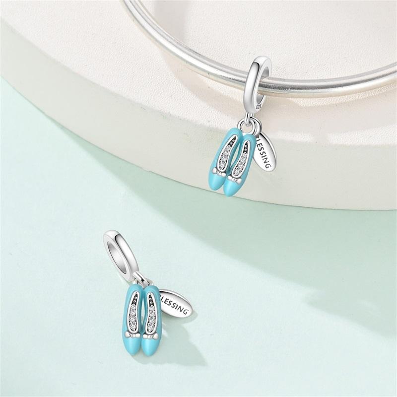 100%Stering Copper Crystal Slippers Charms Beads Swan Rose Pendant Fit Original 3Mm Bracelet Diy For Women Fine Jewelry