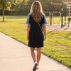 Women’s Casual Denim Patchwork Dress Short Sleeve Loose Fit T Shirt Dress with Pockets and Printed Design for Everyday Wear