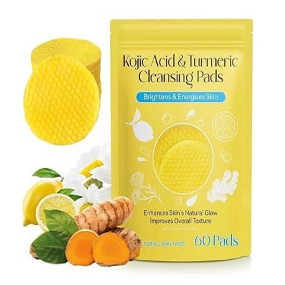KANAKADHARA Kojic Acid and Turmeric Cleansing Pads with Vitamin B5, Vitamin C, Turmeric Pad Infused Foaming Exfoliating, Turmeric Lemon Chamomile P