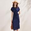 Zhaojun 2026 Summer Mulberry Silk Round Neck Tie-Waist Short Sleeve Midi Dress
