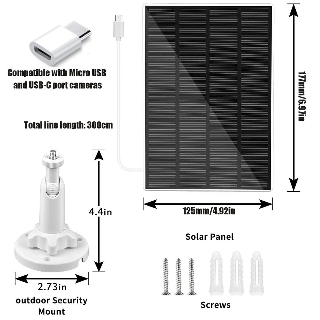 5W Solar Panel for Security Camera Solar Panel Charger IP65 Waterproof Solar Charger with 360°Adjustable Mounting 9.1ft Micro US