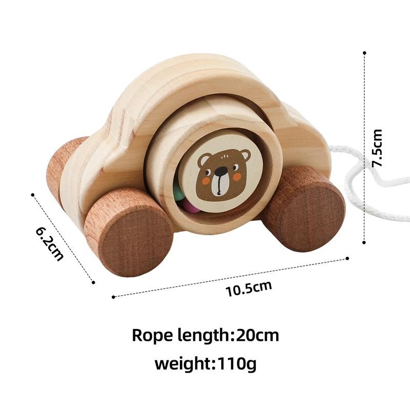 Wooden Trolley Toy Baby Montessori Finger Fine Movement Game Pine Cartoon Bear Trolley Is BPA-Free Babyroom Decoration Kid Gift