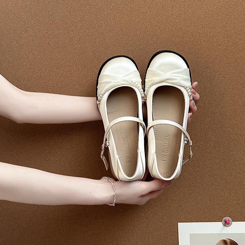 French Classic Versatile Pearl with Mary Jane Shoes Women's 2025 Summer New Fashion Versatile Thick Heel Single Shoes