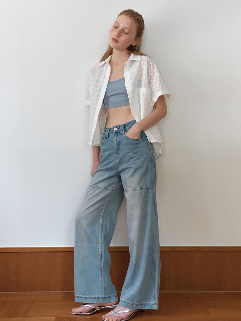 Elssibeui Cutwork Embroidery Shirt_White