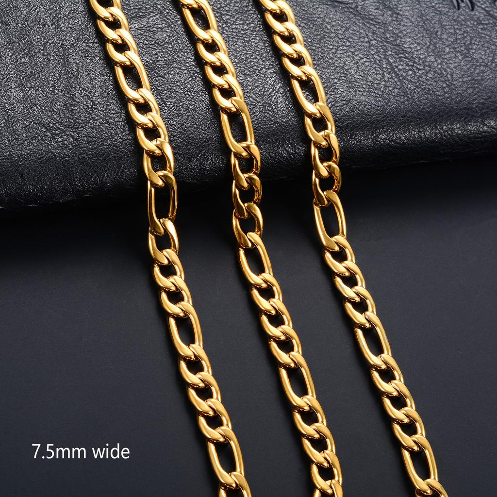 Classic Gold Color Plated Stainless Steel Necklace Link Figaro Chain for Men Women Metal Choker Neck Jewelry Accessories Gift