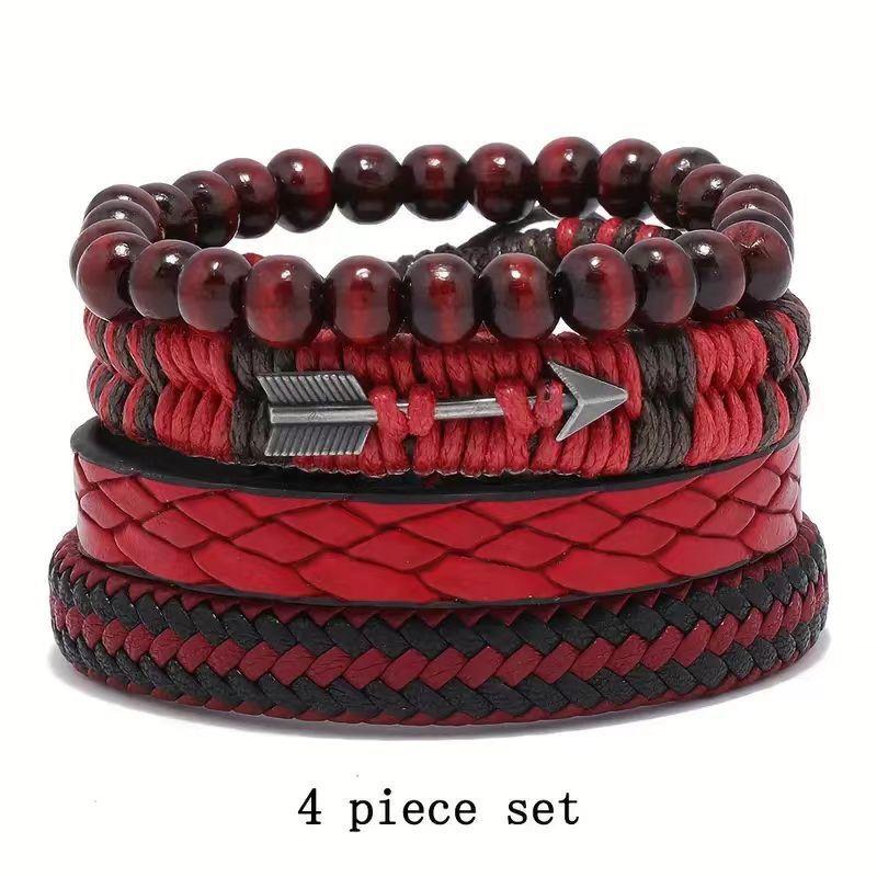 6-Piece Boho Stone Bead Leather Bracelet Set Vintage Stretch Handmade Holiday Jewelry for Men Women