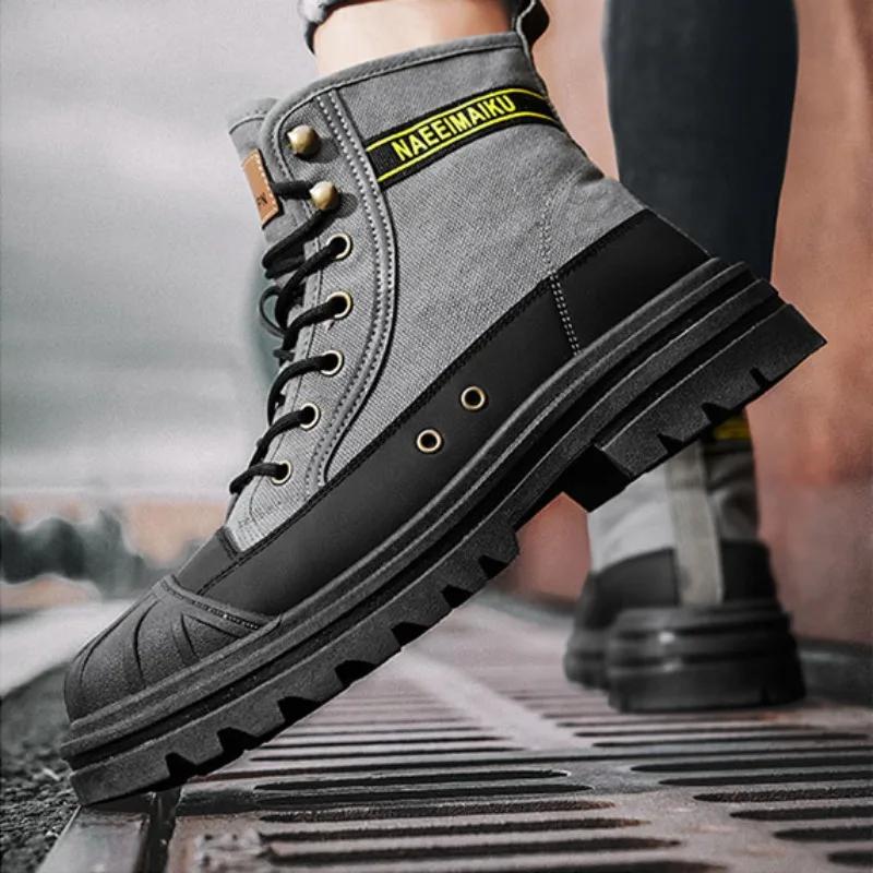 Fashion Men's Platform Boots Fashion Desert Shoes Luxury Brand Outdoor Warm Platform Sneakers Men Lace-up Leather Boots Bota Masculina