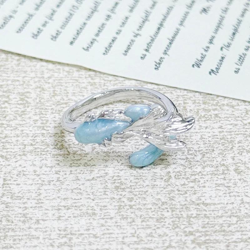 [Ocean World] Blue Fish Conch Enamel Oil Drop Y2K Zir*****Pen Ring Personality Niche Ring Female