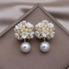 Latest Sweet Romantic Elegant White Flower Hoop Earrings | Stylish Shell Resin Delicate Pearl Flower Zircon Earrings | Trendy Versatile Jewellery
