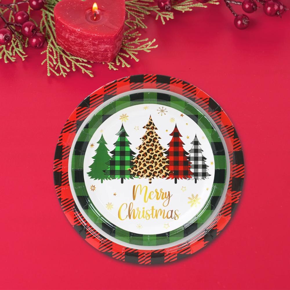 Plaid Print Party Dinnerware Set Car Pattern Disposable Paper Tableware  Navidad