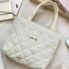 Korean Style Quilted Bow Embroidery Handheld Canvas Handbag for Women 2026 New