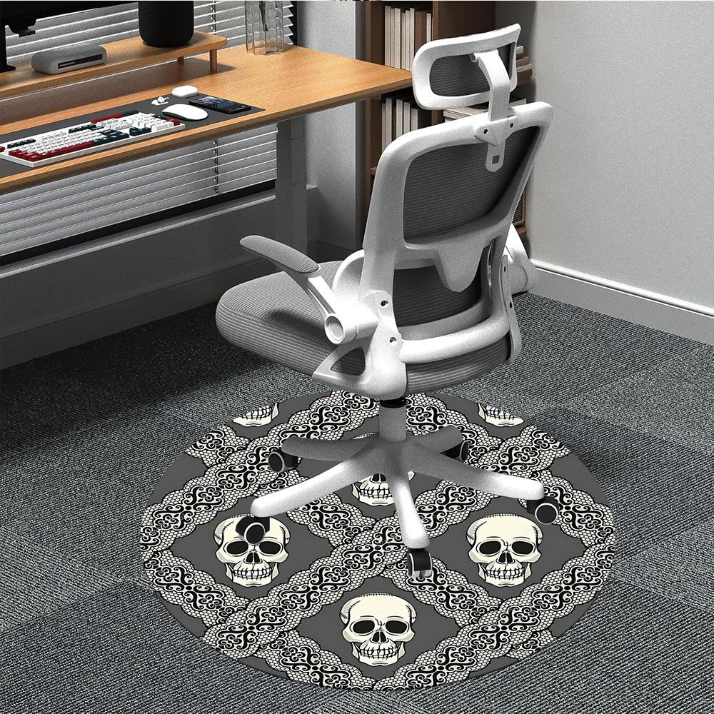 1pc Skull Lace Office Round Area Rug, Indoor Mat Suitable For Office, Under Office Chairs Bedroom Living Room Home Decor, Room Deco