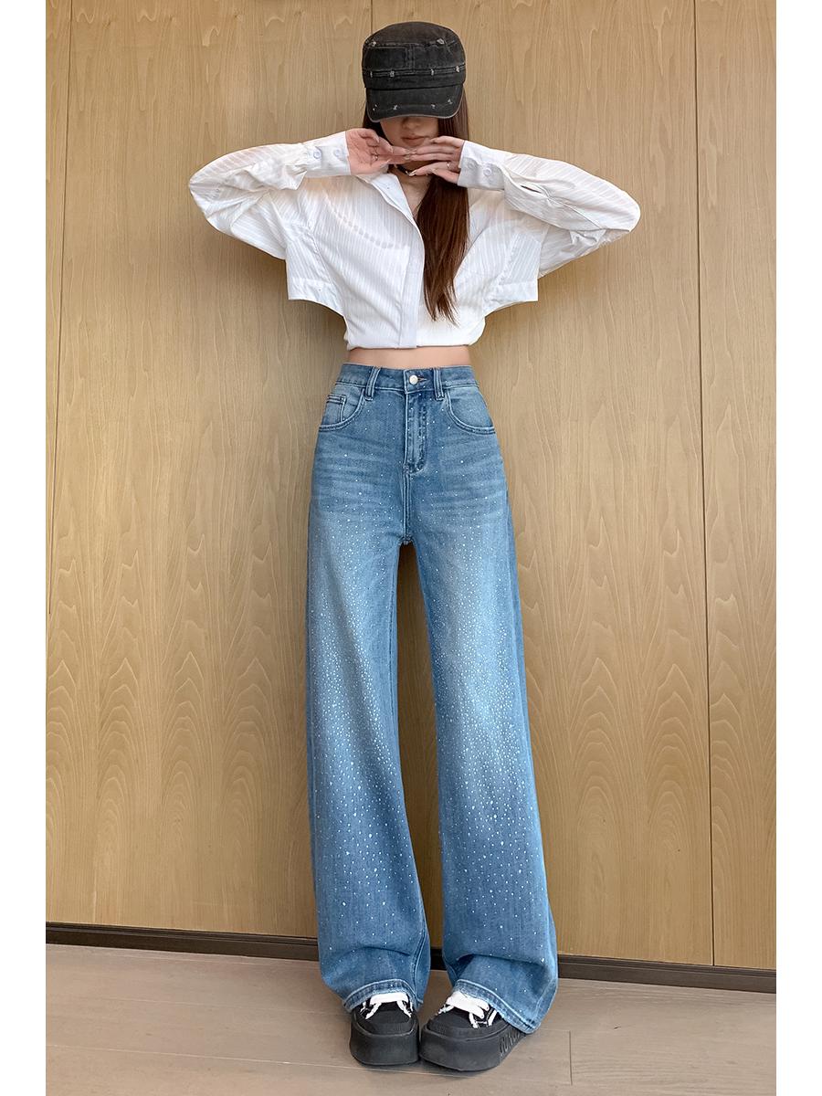 Women s High Waist Rhinestone Straight Leg Jeans - Spring 2026 Design Extra Large