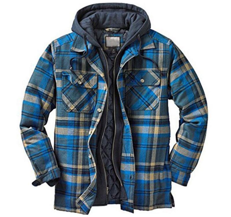 

Мужская осенне-зимняя хлопковая куртка в клетку с капюшоном XXL - Fits 80 kg