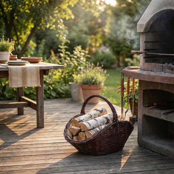 Panier à bois - CREATIVE HOME - Range-bûches - Osier 100% naturel - Marron foncé - 64x39x43 cm