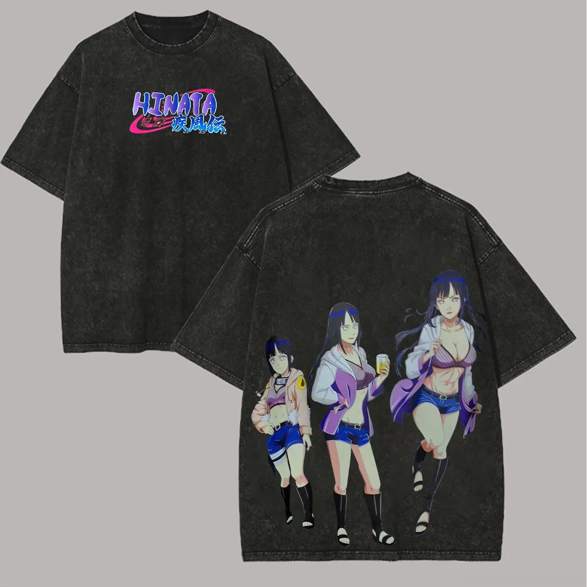 Hinata Hyuga T Shirt Naruto Men Acid Wash Back Print Evolution Anime Graphic Cotton Streetwear Sexy Hinata Vintage Bootleg Tee M