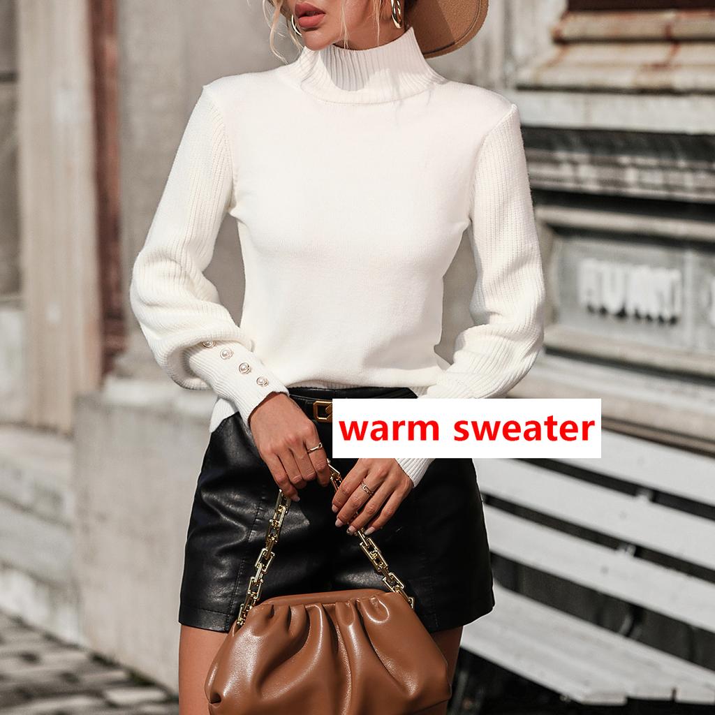 Women's New Autumn And Winter Solid Color Pullover Student Sweater Turtleneck Beaded Versatile Warm Top Sweater