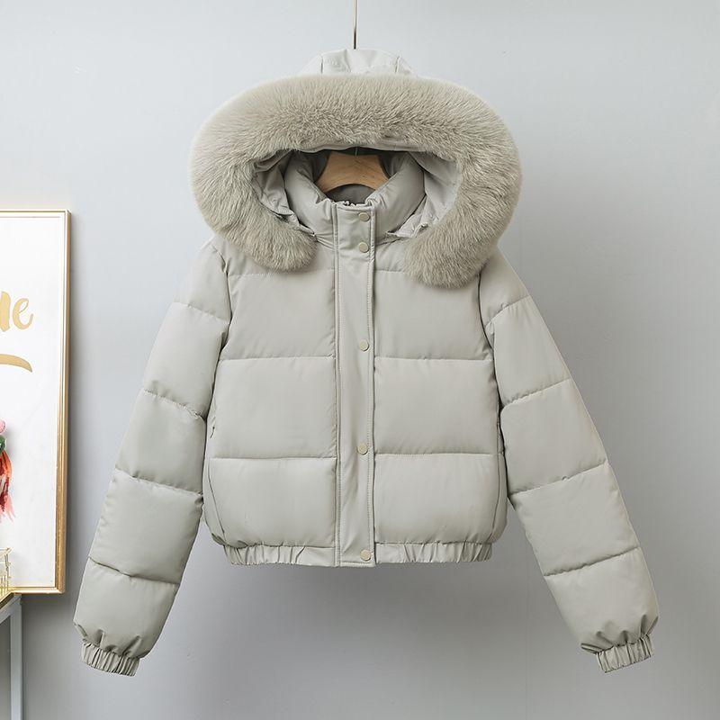 Detachable Hat, Big Fur Collar and Velvet Short Short Jacket, Bread Jacket, Women's Cotton-padded Jacket This Winter, Cotton-padded Jacket