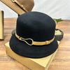 Wool Autumn and Winter Belt Buckle Wide Brim British Retro Fashion Flat Top Top Hat Hat Woolen Versatile Jazz