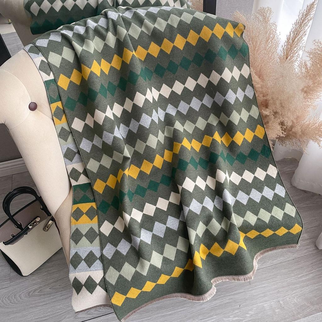 Imitation Cashmere Double-Sided Scarf Women'S Winter Versatile Dual-Purpose Shawl Thickened Warm Plaid Scarf