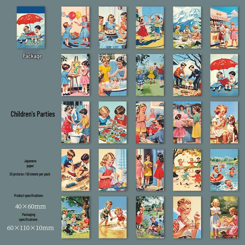 Retro Theme Sticker Book - American Life Series, Small Size for Journaling and Collage