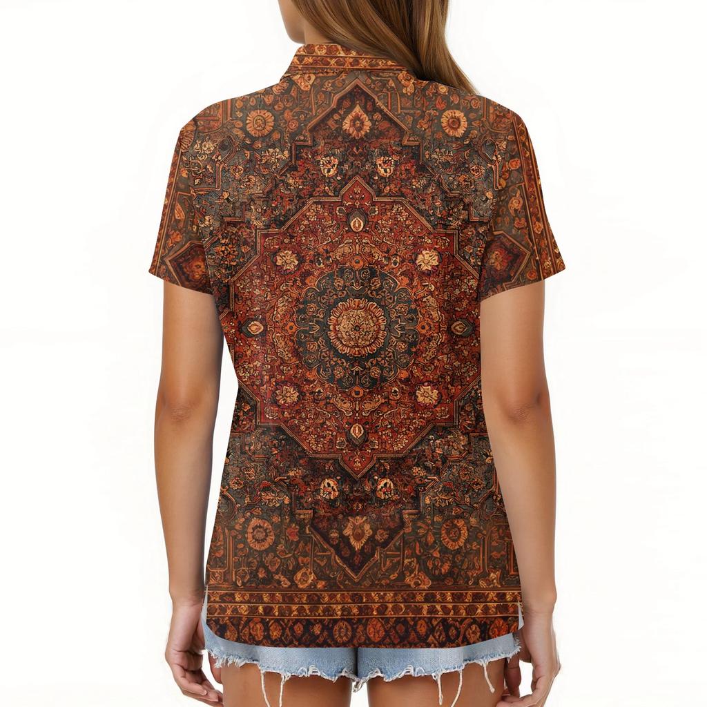 Dammode Casual Lapel Kortärmad Skjorta med Tryck Damtopp med Knappar