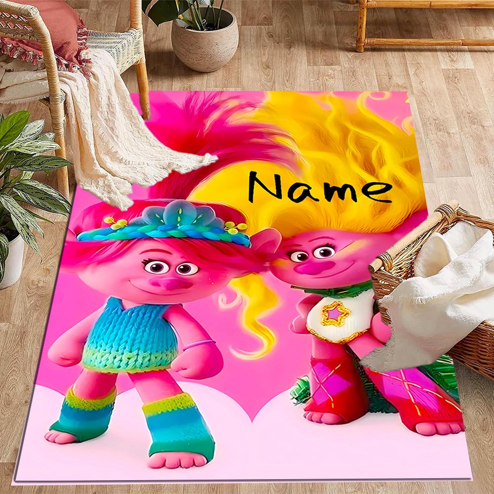 Trolls World Tour Celebration Customize Your Name Carpet Perfect for Study Room Outdoor Dining Room Playrooms Anti-slip Rug Office Home Decor