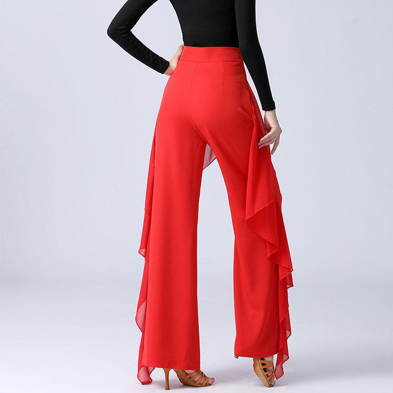 Women's High Waist Ruffled Wide-Leg Latin Dance Pants
