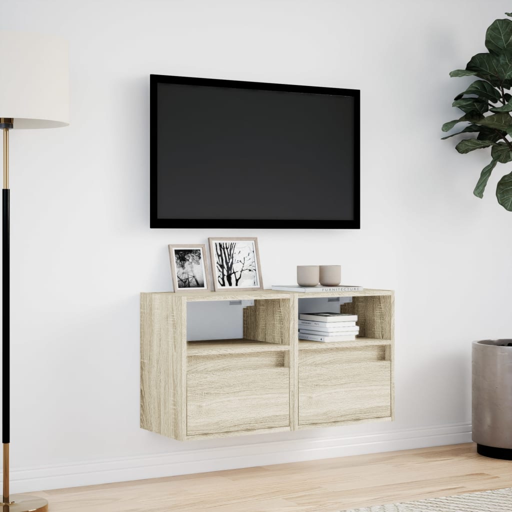 Vidaxl Ścienne Szafki Tv Z Led, 2 Szt., Dąb Sonoma, 41X31X45 Cm