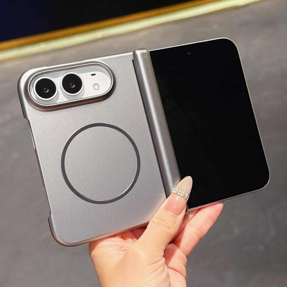 Plating Magnetic For Magsafe Hinge Protection Matte Phone Case For iPhone Duo Ultra Thin Shockproof Hard Bumper PC Fold Cover