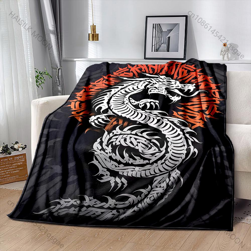Multiple sizes Dragon Calligraphy Art Print Blanket Warm Soft for Children Adults Luxury Gifts Home Sofa Travel Camping
