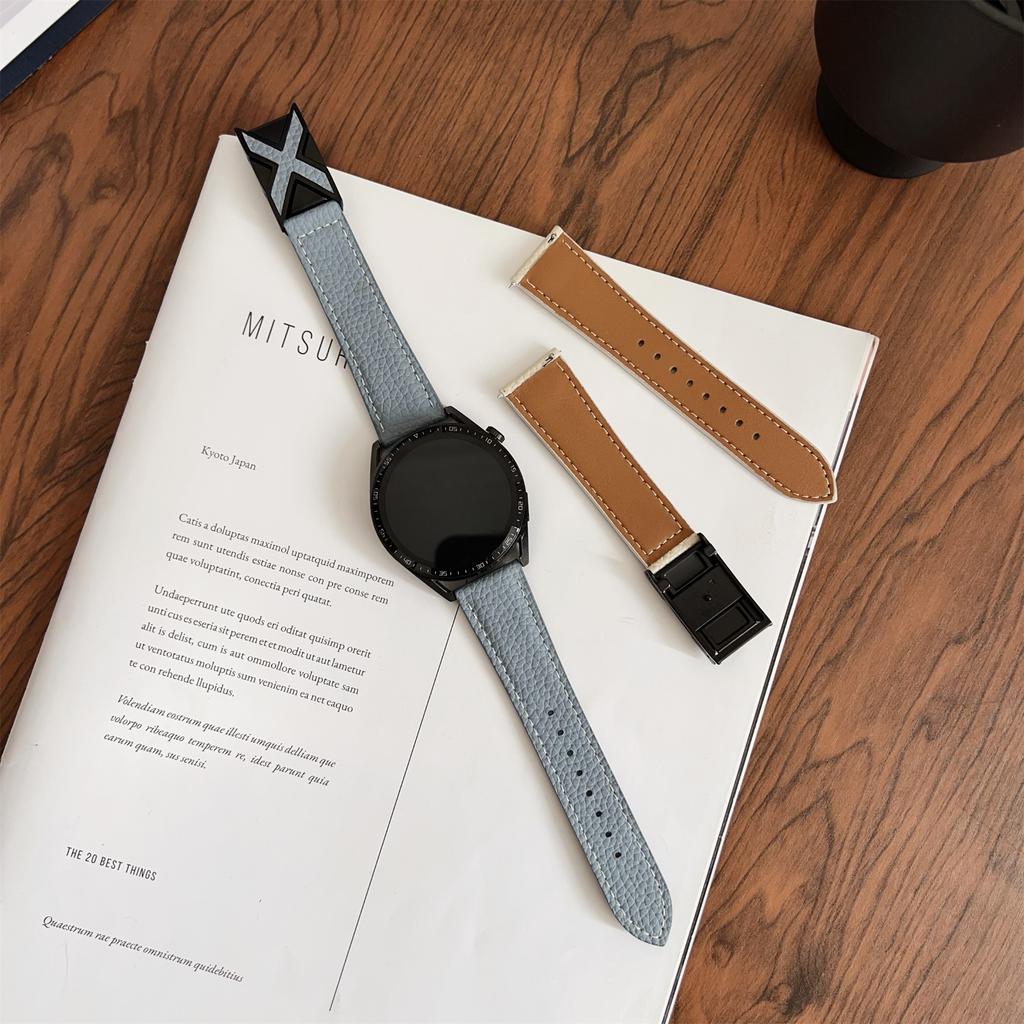 For Samsung Galaxy Watch7 44mm/40mm Watch Band 20mm Magnetic X-Buckle Litchi Texture Leather Strap