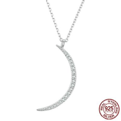 S925 Sterling Silver Crescent Moon Pendant Necklace for Women Birthday Gift Pave Setting CZ Exquisite Fine Jewelry