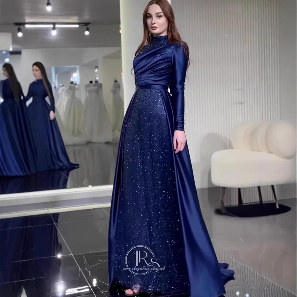 New autumn European and American women's clothing design waist long solid color dress