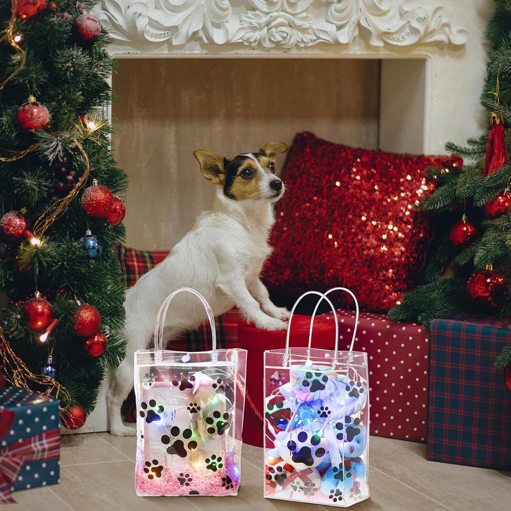 Shinylin 22 Pcs Dog Paw Clear PVC Gift Bags with Handle Dog Claws Plastic Wrap Tote Bags Reusable Transparent Dog Treat Bags for Birthday Wedding