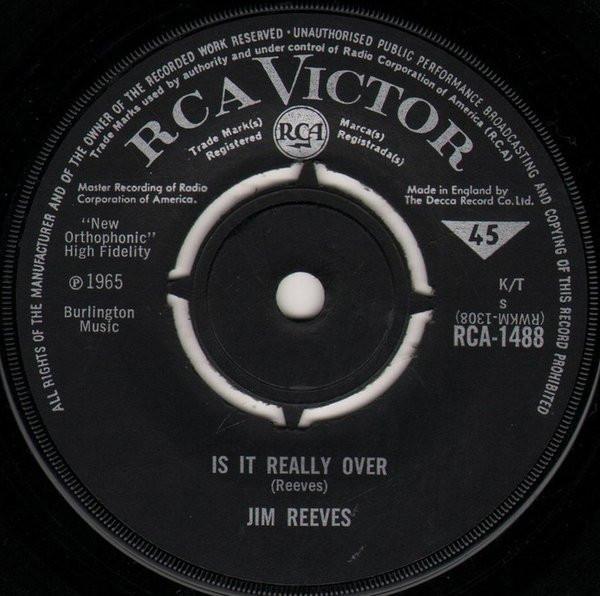 

7inch Record JIM REEVES Is It Really Over RCA1488 RCA Victor 1965 UK Pop Used