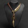Alloy Golden Feather Necklace Rhinestone Silver Leather Rope Tassel Necklace Luxury Alloy Long Chain Leaves Neck Pendant Party