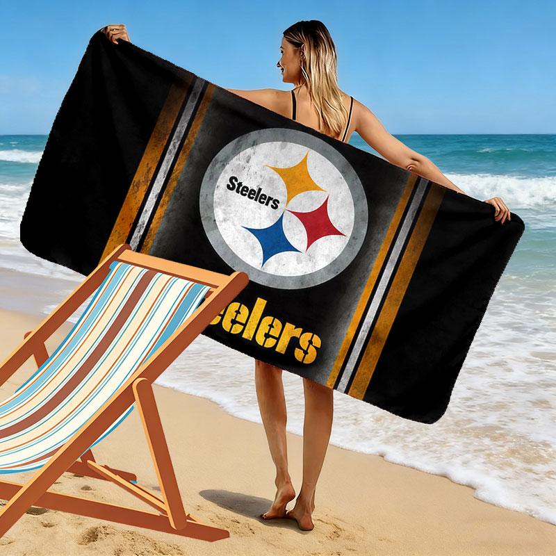 Steelers Logo Print Strandtuch, Großes Weiches Schnelltrocknendes Handtuch für Strand Camping Schwimmen