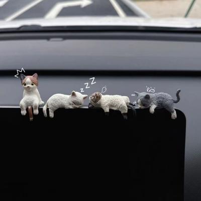 1/2/4Pcs Mini Cat Figurine Car Dashboard Central Control Display Screen Mount Sleeping Lying Sitting Kitten