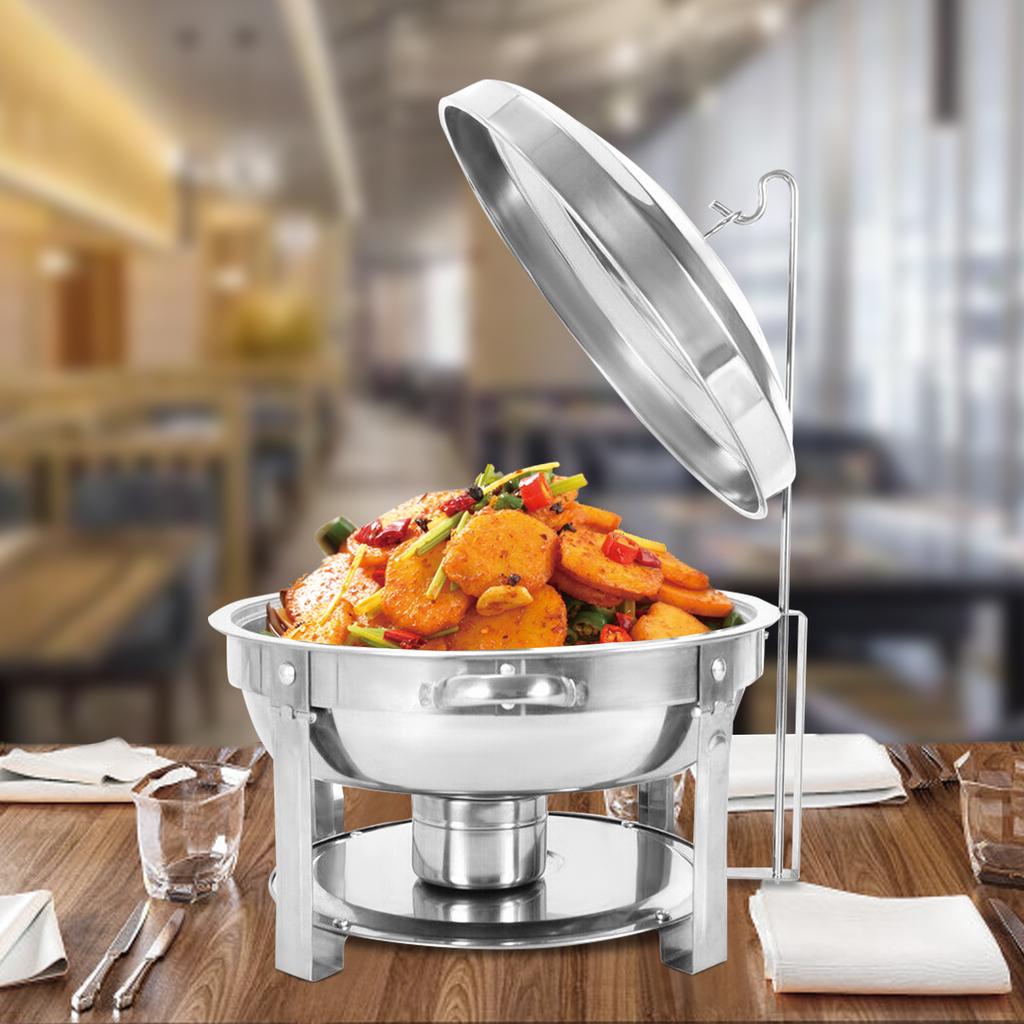 Round Chafing Dish with Lid & Fuel Can - 7.5L Stainless Steel Buffet Warmer for Catering, Wedding, Party - Dishwasher/Oven Safe