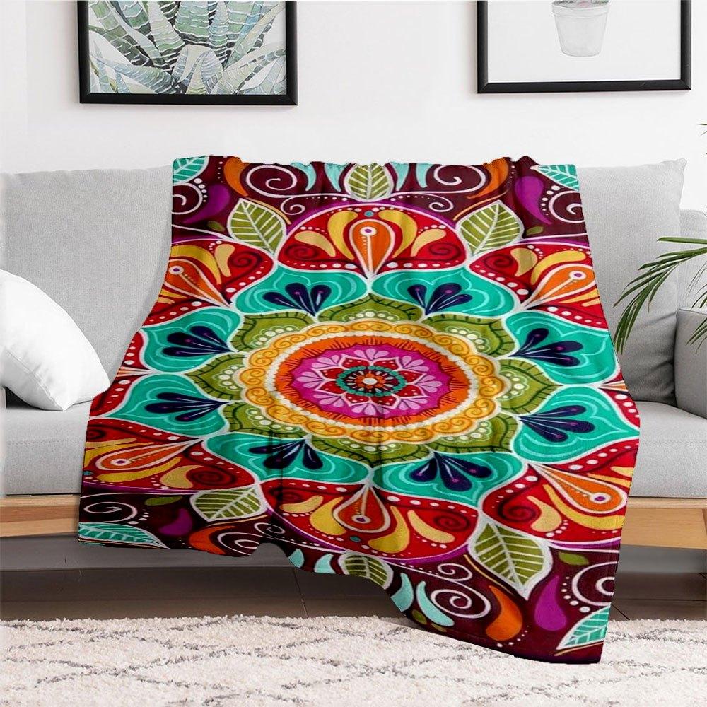 Colorful Mandala Tapestry Hippie Wall Hanging Bohemian Home DecorBlanket Flannel Throw Blanket for Sofa, Bed, Travel, Camping, Office, Couch
